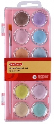 Acuarele tip pastila Herlitz, Pastel, 12 culori, roz